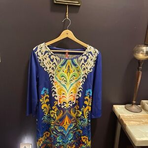 Colorful Blue Boho Patterned Dress by Magic size Medium